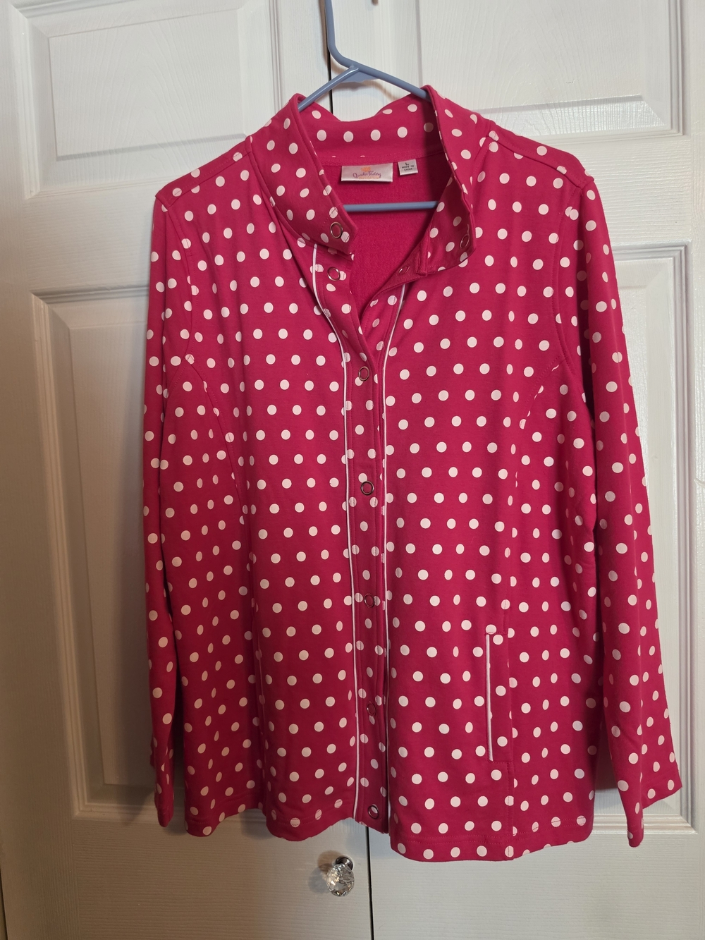 Quacker Factory Hot Pink Polka Dot Button-Front Jacket